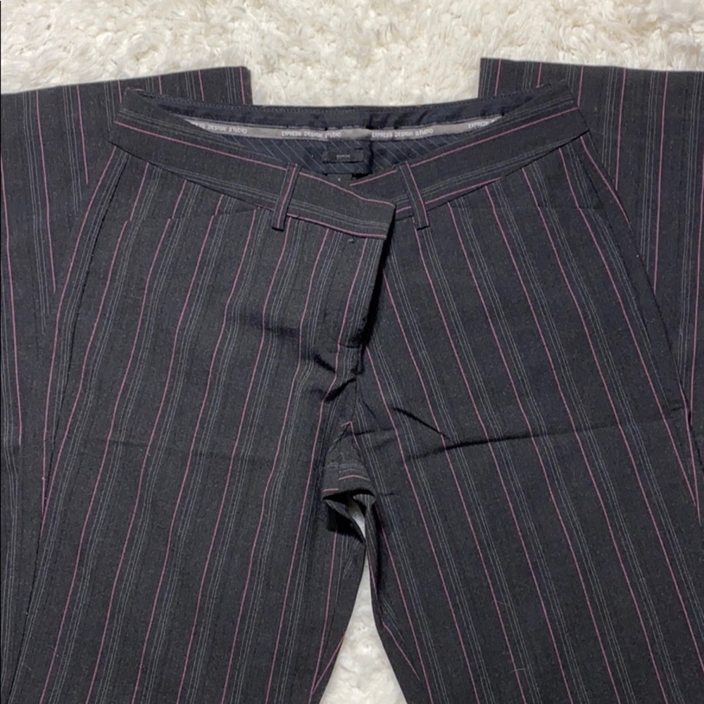 Dark gray and pink pinstriped pants